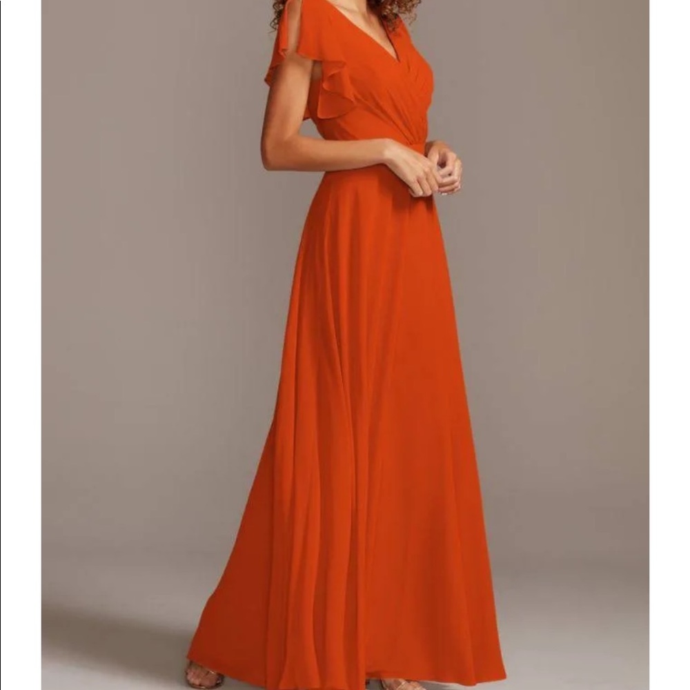 David’s Bridal size 6 flutter sleeve dress in Sienna. Worn Once.